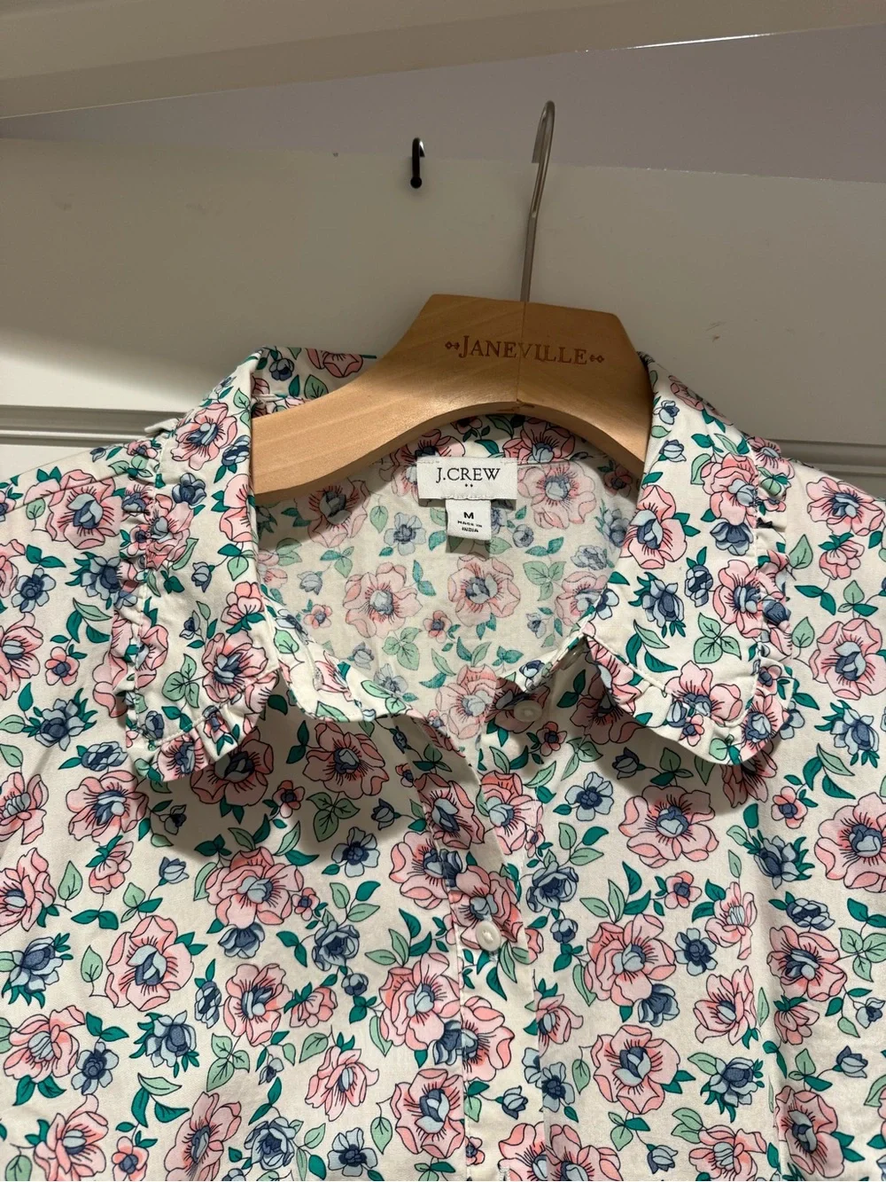 J. Crew Floral Button-Up Puff Short Sleeve Ivory Rosewater